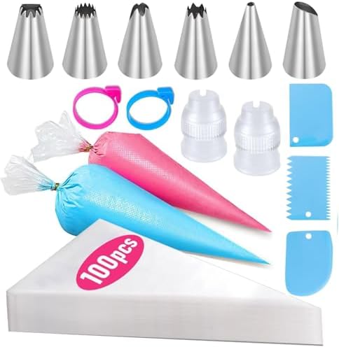 Piping Bags and Tips Set, 12 Inch 100 Anti Burst Piping Bags, Cak...