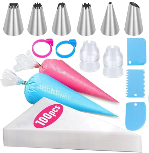 Piping Bags and Tips Set, 12 Inch 100 Anti Burst Piping Bags, Cak...