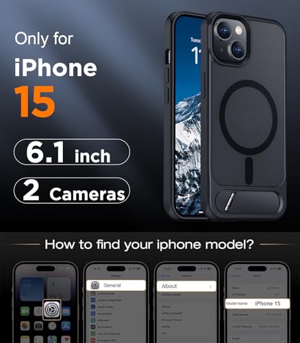 Image of Magnetic Compatible with iPhone 15 Case, [Built-in Invisible Kickstand][Compatible with MagSafe] [Military Grade Shockproof] Slim Translucent Matte Phone Case for iPhone 15 6.1 inch