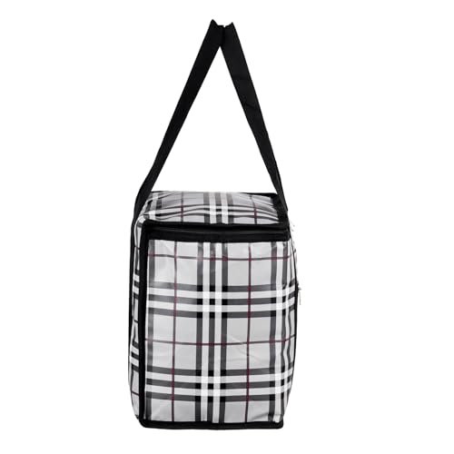Image of Kuber Industries Lunch Bag|Lunch Bag for Office, College, Adults|Reusable|Front Pocket|Check Pattern|Pack of 2|Gray