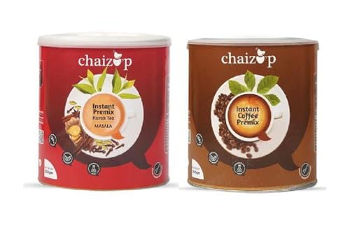 Image of Chaizup Premium 1 Min Instant Assorted Coffee & Tea Pack - 500g Cans (Pack of 2) | Regular Coffee & Masala Tea Flavours | Approx. 72 Servings | 1kg