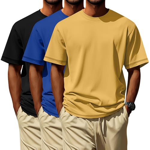 Image of Neer 3 Pack Big and Tall T-Shirts for Men L-7xl Tops | Large Casual Stretch Workout Tees, Short Sleeve Crewneck Oversized Shirts, Classic Summer Outfits, Comfy Basic Loose Clothes