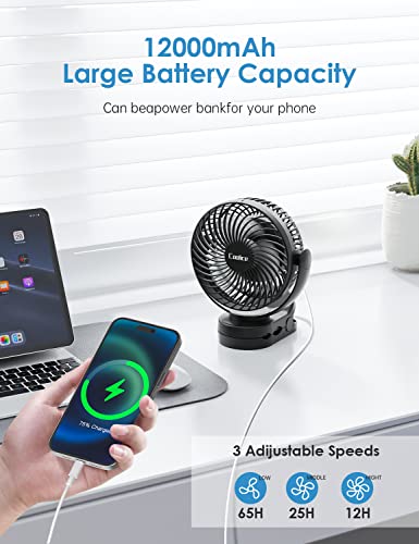 Camping Fan With Remote Control - 65Hrs 12000Mah Rechargeable Fan, 3 Speeds & Timing Battery Powered Fan, Tent Fan With Light & Hook, Camp Fan For Tent, Battery Operated Fan For Camping, Black #TOP1