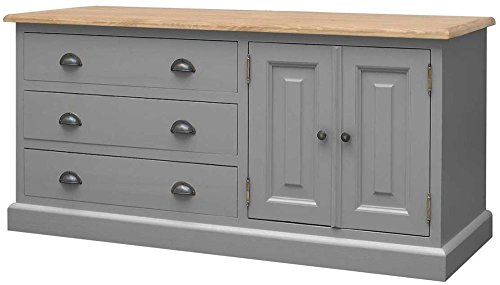 Image of APRODZ Mango Wood Leo Storage Entertainment TV Stand Unit for Living Room | Grey