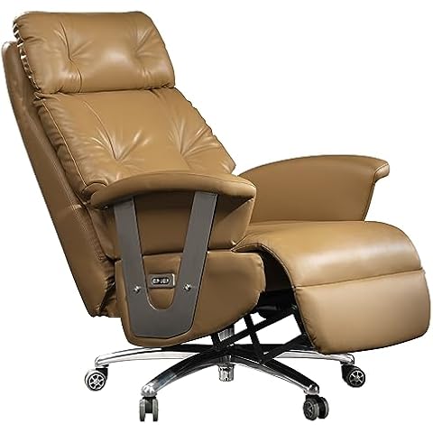 Kinnls Freya Power Recliner Chair with Footrest,Fully Reclining Office Chair Modern Managerial Executive Chairs Ergonomic High-Back Genuine Leather Home Office Desk Chair (Khaki-Double Motor Button) Cover
