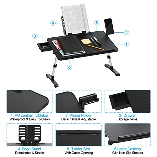 Patikil Laptop Bed Tray Table, 22.8"X14.6", Foldable Lap Desk With Drawer, Adjustable Bed Desk For Laptop Bed Working, Eating, Writing, Gaming, Drawing, Black #TOP3