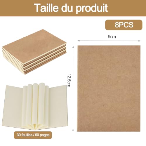 JIASI&JIESY Lot de 8 Mini Carnets de Notes B7 (12,5 x 9 cm) – Papier Crème – 30 Feuilles/60 Pages à Vierges – Petit Bloc-notes pour Dessin, Croquis, Voyage, Notes de Serveur, Étudiants – vue 3