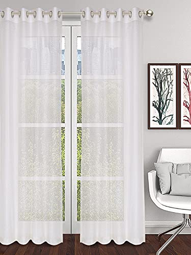 Image of Set of 2 Pcs Sheer Premium Lightweight Tissue Fabric Solid Cream Color Eyelet Long Door Curtain, 2 Pc Long Door Curtain 8ft