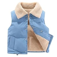 duxyoz Boys Girls Teddy Fleece Gilets Sherpa Fleece Vest Toddler Sleeveless Waistcoat Gilet Lightweight Faux Fur Warm Vest Jacket Autumn Winter Solid Color Casual Padded Button Coat 01Blue 7 Years