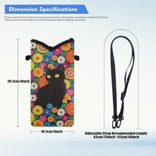 Image of Small Crossbody Bag for Women Waterproof Cell Phone Case Neoprene Mobile Phone Protection Bag Mini Satchel for Travel, Beach, Casual, Black Cat Colorful Daisy Flower