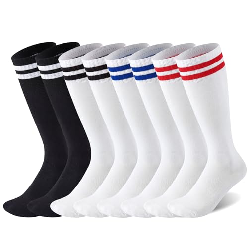Jspupifip 4 Pairs Kids Knee High Tube Soccer Socks Childrens Football Socks Long Breathable Sock for Boys Girl...