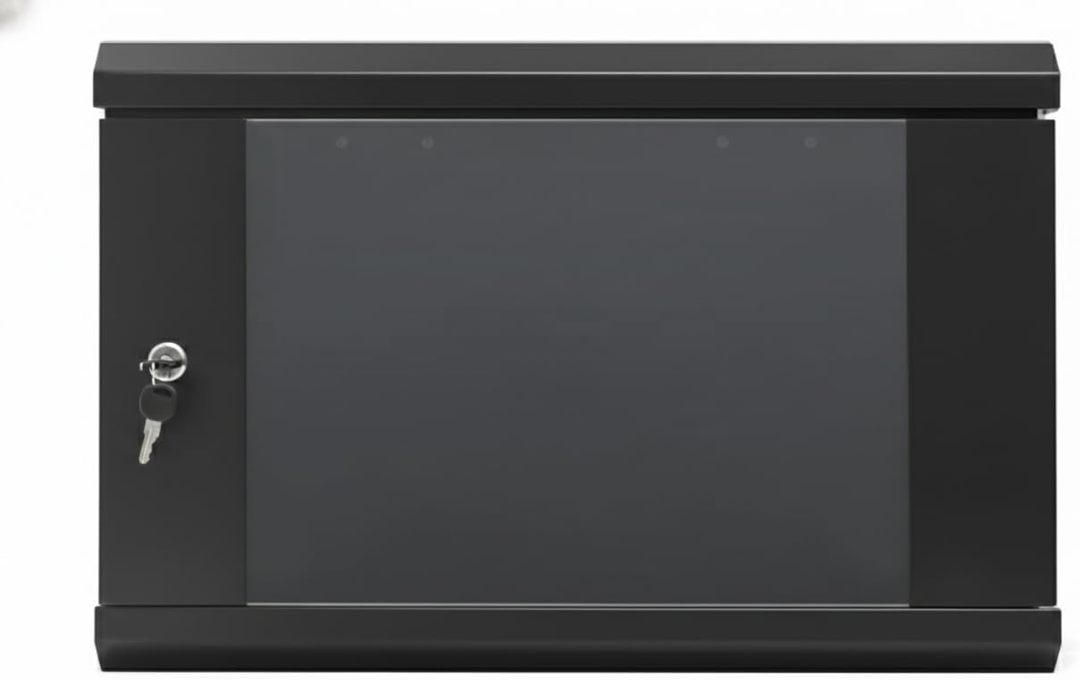 LMS DATA 6U 19Inch Wall Mounted Server Rack Cabinet – 500mm Deep IT Data Network Storage Enclosure – Lockable Glass Door, Removable Side Panels Alloy Coated Black Finish For Office, Home & Server Room