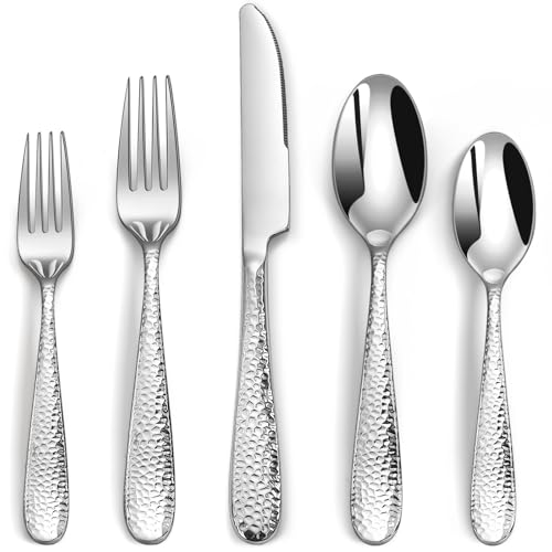 Stapava 20-Piece Hammered Silverware Set for 4, Heavy Duty Stainless