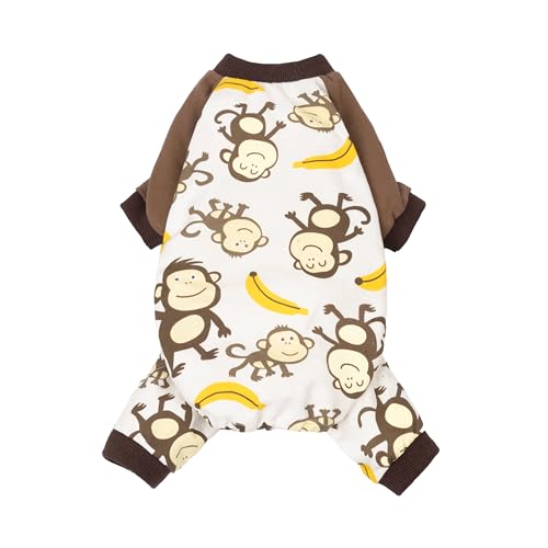 Fitwarm Monkey Dog Pajamas, Cute Dog Clothes for Small Dogs Boy Girl, Pet Onesie Clothing, 100% Breathable Cotton, Brown, XXL
