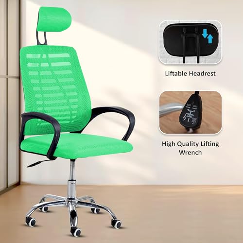Image of Casa Copenhagen,Mesh Office Desk,Rocking, Ergonomic Computer Chair Adjustable High with Headrest and Comfortable Armrest Swivel Chair -Green & Black Handle