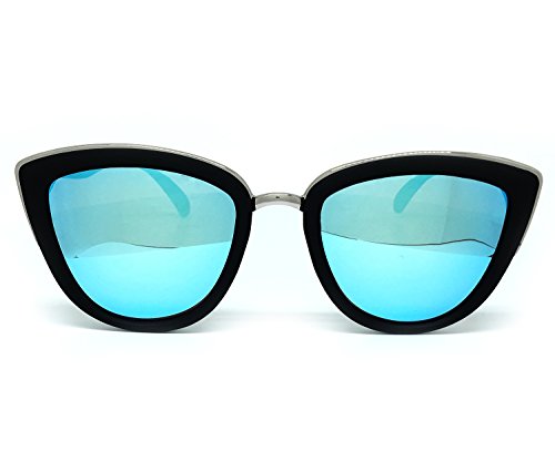 RAKOSTA c6009 Premium Retro Cat Eye Funky Fashion Mirrored Metal Sunglasses (BLUE, Cats eye)
