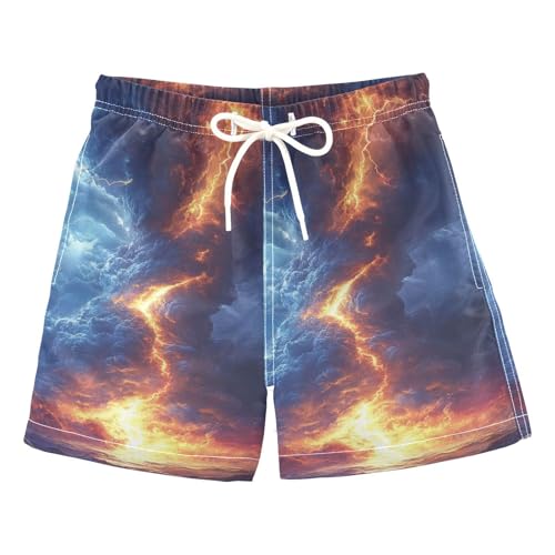 Boys Swim Trunk Storm Lightning Tornado Red Quick Dry Beach Board Shorts Teen Swimwear