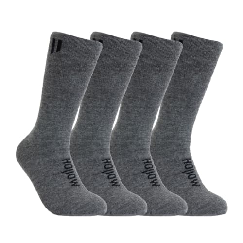 HOLLOW Alpaca Boot Socks for Men and Women, 2 Pack, Moisture Wicking Alpaca Socks for Hiking, Running, Outdoors, Any Season Boot Sock, Temperature Regulating, Light Compression, Large, Grey