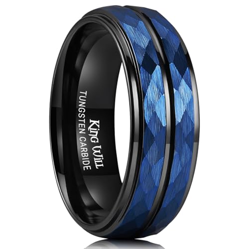 King Will Mens Wedding Rings Hammered Tugnsten Wedding Band for