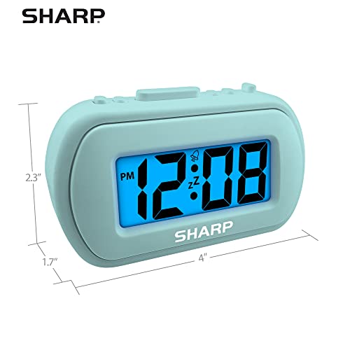 Sharp Digital Alarm Clock – Tactile Case With Soft Rubberized Finish - Battery Operated – Blue Backlight On Demand – Ascending Alarm – Easy To Use - Mint #TOP4