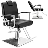 Barber Reclining Chair with Headrest - Heavy Duty Hydraulic Pump Height Adjustable,360°Swivel ,Max Load Weight 440 Lbs,Beauty Salon Spa,Barbershop,Hairdresser Cutting,Styling Stylist,Braiding (Black)
