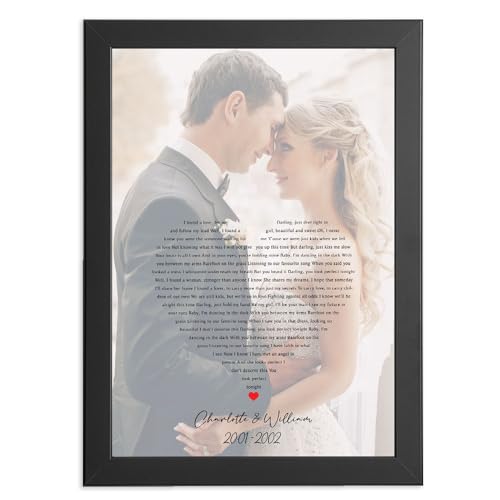 Image of Personalised Photo & Words in a heart Song Lyrics, Poem, Vows or Speech, Valentine’s Day gifts, First Dance Gift for Anniversary Wedding, A5, A4 Print, A3 Poster or Framed For Wife, Husband