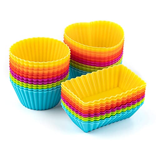 Auear, 36 Pack Silicone Baking Cups Muffin Cupcakes Liners Molds Sets In Storage Container (Rectangle&Round&Heart Shaped) #TOP15