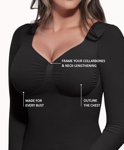 FeelinGirl Womens Shapewear Tummy Control Tops: Long Sleeve Shirts for Women Slimming Body Shaper V Neck Compression Shirt3