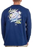 Guy Harvey Men's Ripped Long Sleeve T-Shirt, Estate Blue/Ripped, Large