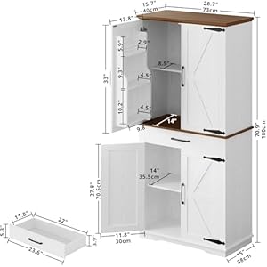 Ironck farmhouse kitchen pantry cabinet tall storage cabinet with 6 hanging shelves and adjustable shelves freestanding cupboard with barn doors for kitchen dining room whitewalnut  urban country home decor