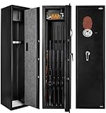 Quicktec Larger and Deeper Rifle Safe, New and Improved Gun Safe for 5-6 Rifles and Shotguns for Home, Quick Access Gun Cabinet (w or w/o Scope) with Lockbox Silent Mode