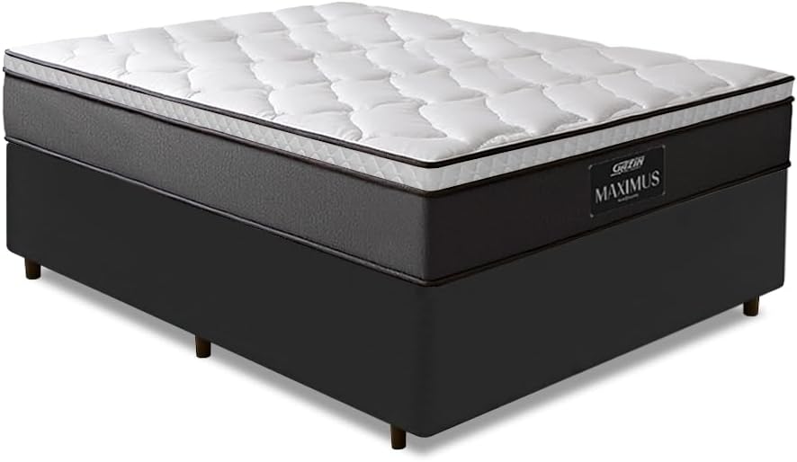 Cama Box Casal Colchão Maximus Molas Ensacadas 138x188x62cm Cinza/Preto - Suporta até 120Kg por Pessoa