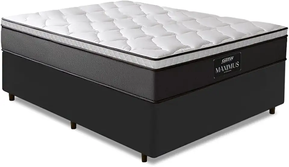 Cama Box Casal Colchão Maximus Molas Ensacadas 138x188x62cm Cinza/Preto - Suporta até 120Kg por Pessoa