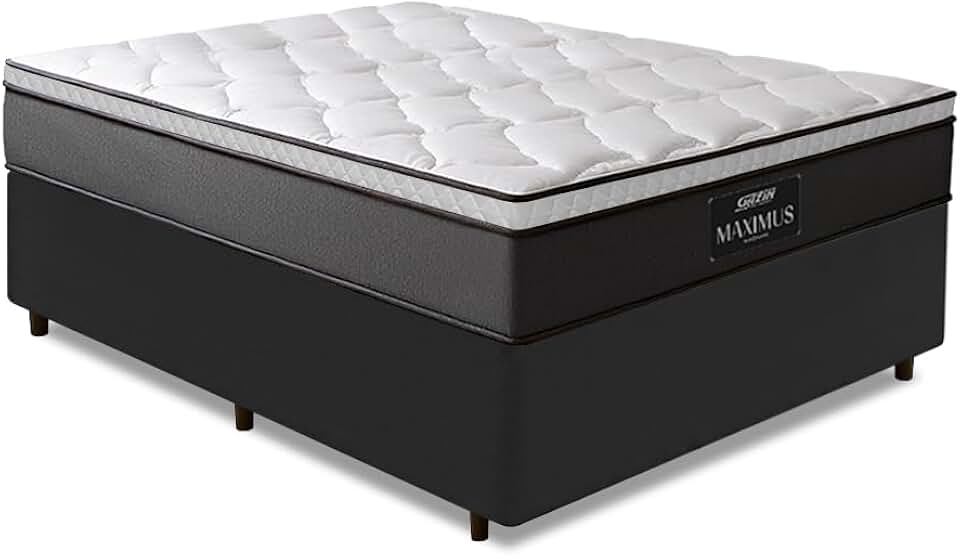 Cama Box Casal Colchão Maximus Molas Ensacadas 138x188x62cm Cinza/Preto - Suporta até 120Kg por Pessoa