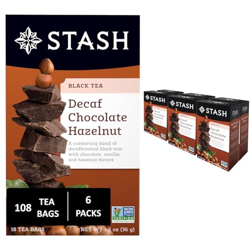 Stash Tea Decaf Chocolate Hazelnut Black Tea - Decaf, Non-GMO Project Verified Premium Tea with No Artificial Ingredients, 18 Count (Pack of 6) - 108 Bags Total