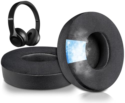 SoloWIT Cooling Gel Replacement Ear Pads Cushions for Beats Solo 2 & Solo 3 Wireless On-Ear Headphones, Solo2 Solo3 Earpads with High-Density Noise Isolation Foam, Added Thickness - Black