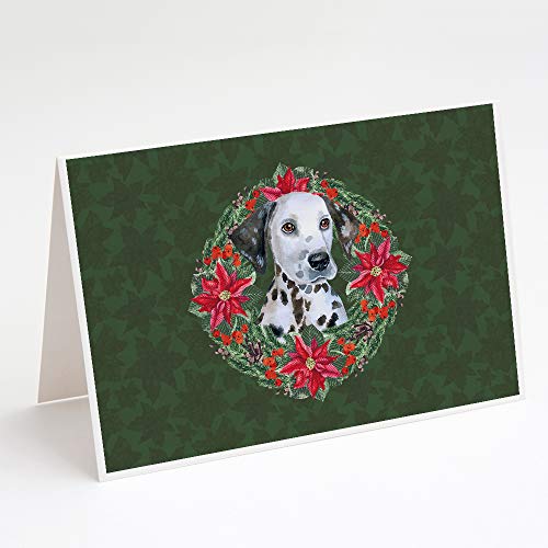 Caroline's Treasures CK1574GCA7P Dalmatian Puppy Poinsetta Wreath Greeting Cards and Envelopes Pack of 8 Blank Cards with Envelopes Whimsical A7 Size 5x7 Blank Note Cards