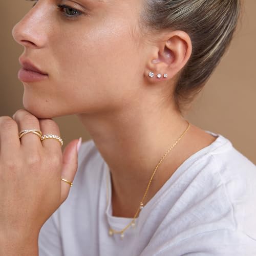Image of PAVOI Flat Back Stud Earrings for Women, 14K Gold Plated CZ Cartilage Studs