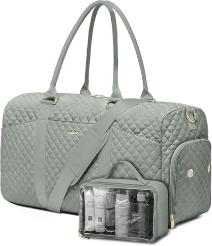 Image of Women Weekender Travel Duffle Bag: Travel Duffel Overnight Bags with Shoe Compartment Large Carry on Tote with Toiletry Bag Weekend Traveling Yoga Gym Hospital Bag for Women with Wet Pocket Green