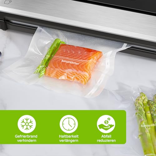 Bonsenkitchen Vakuumrollen 2 Rollen 28x600cm Vakuumierfolie - Profi Vakuumbeutel für Vakuumierer & Lebensmittel Vakuumiergerät, BPA-frei, Kochfest und Sous Vide Gefrierbeutel, VB3207
