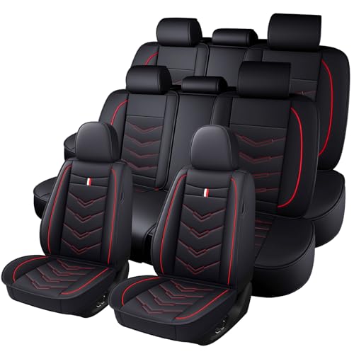 Image of Car Seat Cover 8 Seats for Mitsubishi Outlander 2003-2025, Durable Wear Resistant Waterproof Sport Seat Cover, Breathable No Odor Premium Leather Vehicle Seat Covers.(Standard,Black Red)