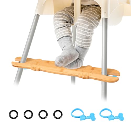 1Pack Baby High Chair Footrest Adjustable Non-Slip High Chair Foot Rest with Rubber Rings Natural Bamboo Universal Baby Highchairs Pedal for Most Highchairs (B-1Pack)