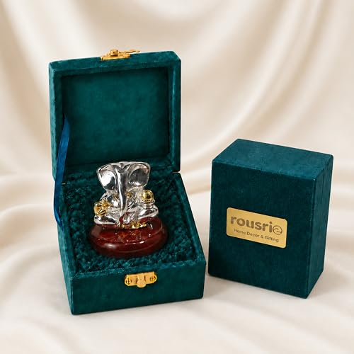 Image of Rousrie 24K Gold and 999 Pure Silver Plated Ganesha Idol, Two-Tone, 2 Inch, for Pooja Room and Mandir, Vastu Home Decor