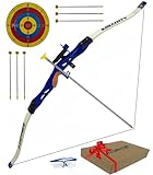 Luoyer® Pfeil und Bogen Bogenschießen für Kinder Jugendliche Einsteiger Kinderbogen Sportbogen mit Saugnapfpfeilen 3-teiliger Take-Down Recurvebogen Innen Auβen Gartenspiel (Blau)