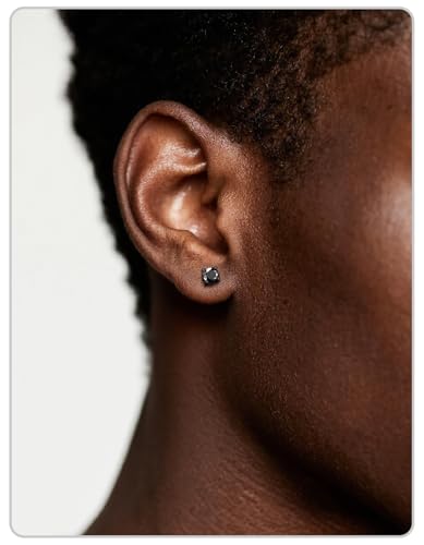 Stud Earrings for Men, Black Earrings for Men Women 925 Sterling Silver Studs Hypoallergenic, Simulated Diamond Cubic Zirconia Stud Earrings Jewelry for Gifts, 5-8MM2