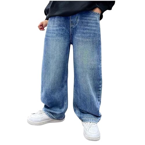 Boys Baggy Hip Hop Jeans Wide Leg Skater Denim Pants for Kids Casual Loose Fit Long Trousers Streetwear