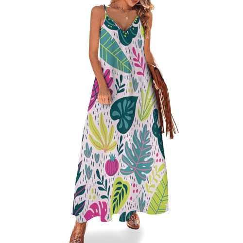 Robe longue pour femme ete sans manches au motif colore unique