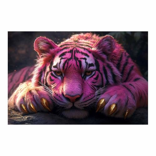Impression sur toile animaux tigre rose deco murale amusante poster 70x100