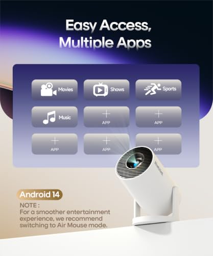 Image of Mini Projector with Wifi and Bluetooth, Portable 4K Support, Android 14 / Auto Keystone, HY300Pro Small Smart Proyector for Bedroom Movie Outdoor, Compatible With HDMI /USB /TV Stick /Smartphone /Laptop