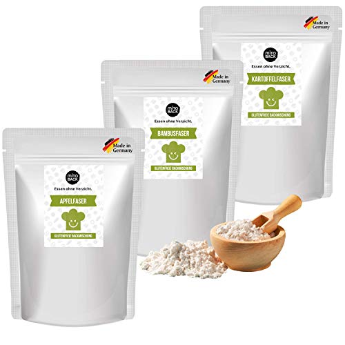MITOBACK - Faser-Set zum Backen und Kochen 3 x 250 g - 1 x Bambusfasern, 1 x Apfelfasern & 1 x Kartoffelfasern - Nährstoffreiche Mehlalternative (Lower Carb, Keto, Vegan, Glutenfrei, Paleo)